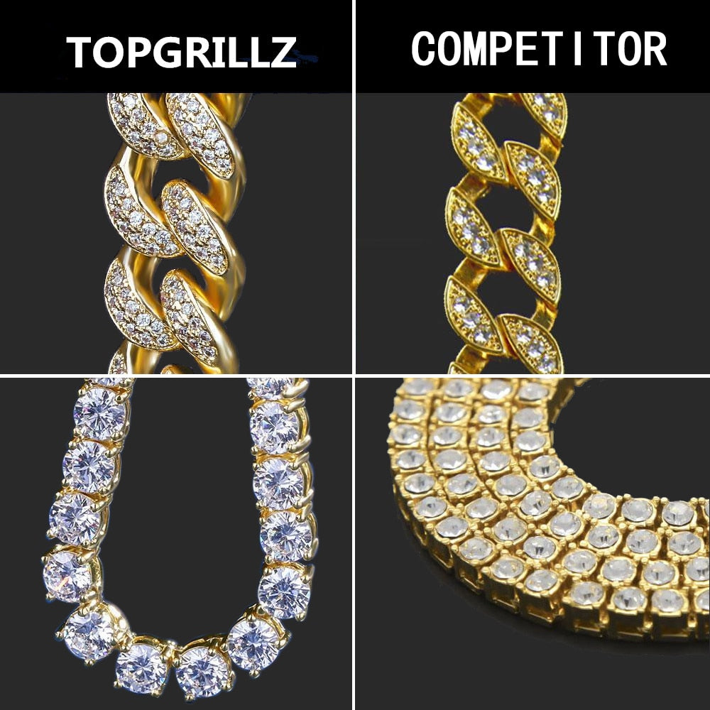 TOPGRILLZ 3MM-6MM Spring Buckle Tennis Chain Iced Out Cubic Zirconia 1 Row Tennis Chain Bracelet Men And Women Hip Hop Jewelry