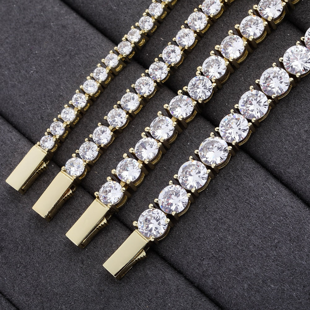 TOPGRILLZ 3MM-6MM Spring Buckle Tennis Chain Iced Out Cubic Zirconia 1 Row Tennis Chain Bracelet Men And Women Hip Hop Jewelry