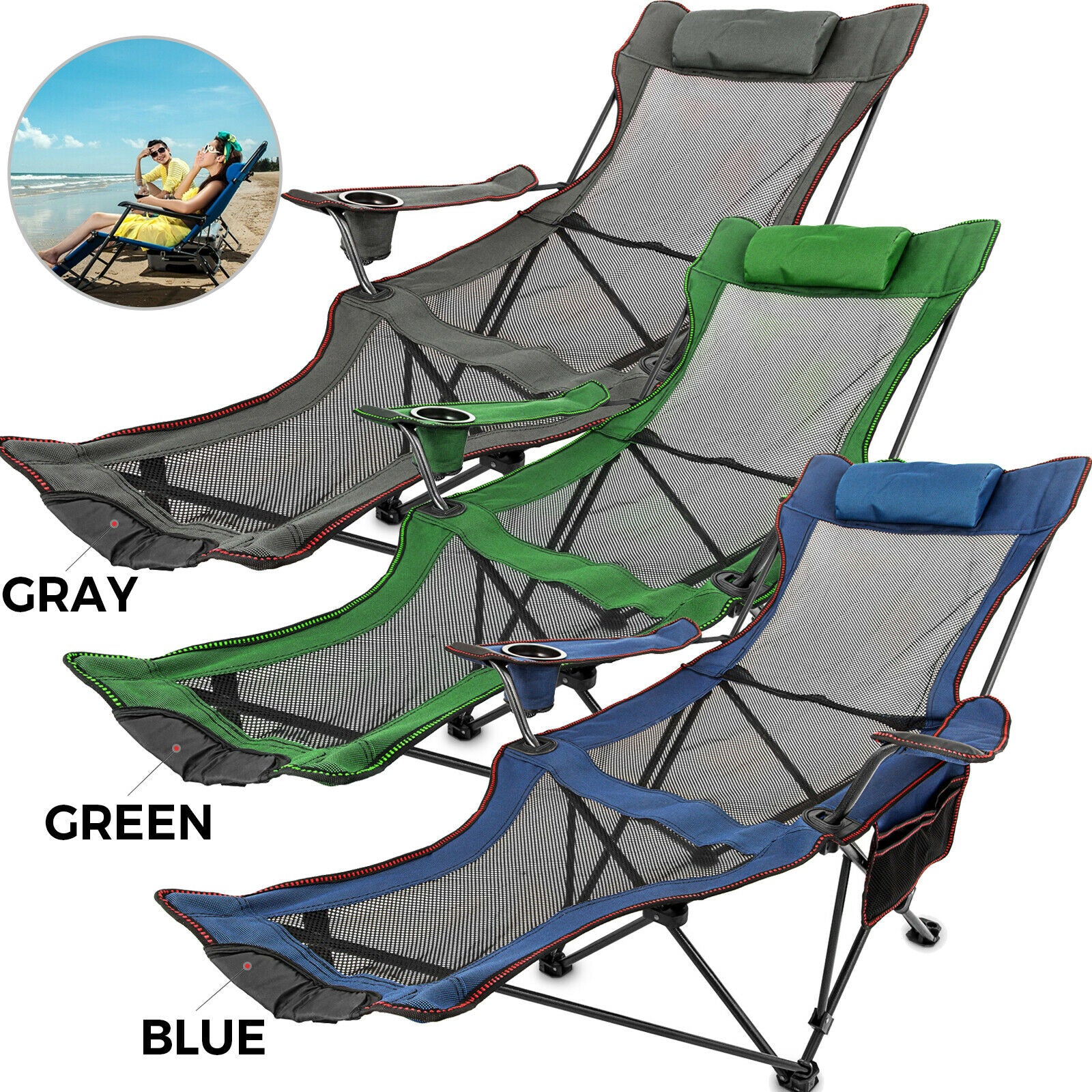 VEVOR Reclining Folding Camping Chair with Footrest Portable Nap Chair for Outdoor Camping Fishing Foldable Beach Lounge Chair