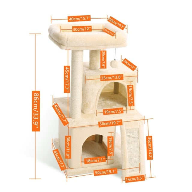 H228cm Pet Cat Tree Toy Condo Cat Climbing Tower Multi-layer With Hammock Cat House Furniture Scratching Solid Wood Post for Cat
