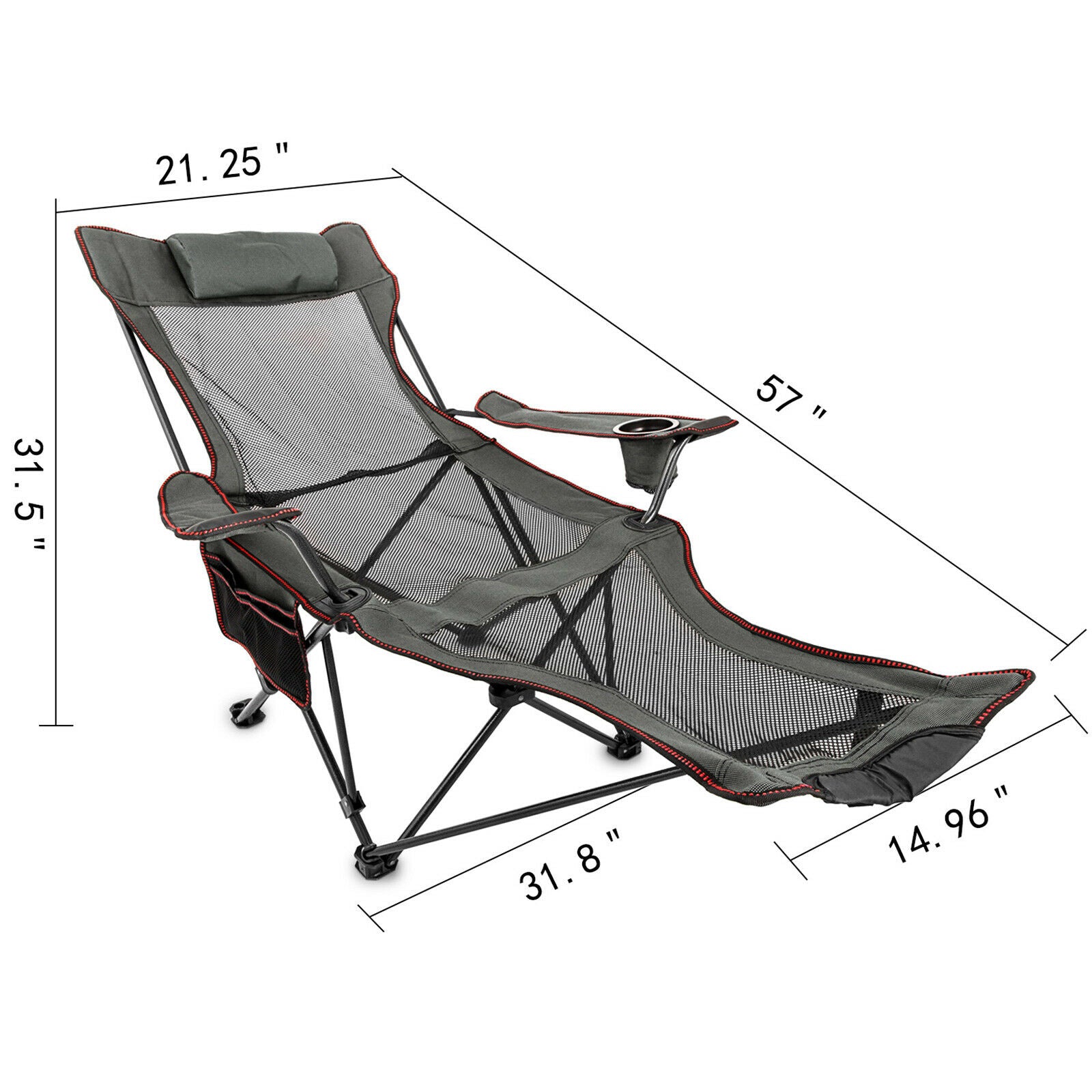 VEVOR Reclining Folding Camping Chair with Footrest Portable Nap Chair for Outdoor Camping Fishing Foldable Beach Lounge Chair